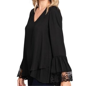SAKS FIFTH AVENUE Black Lace Trim Blouse